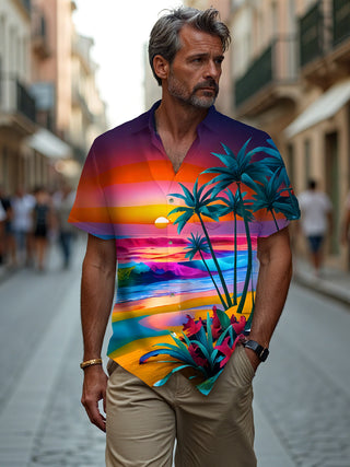 men's Hawaiian shirt front view tropical beach vacation