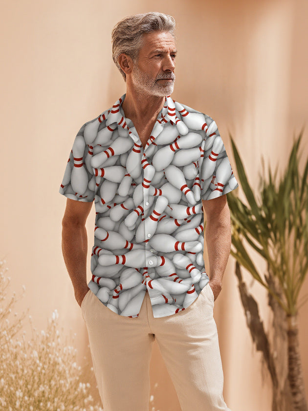 Bowling Print Men's Pocket Short Sleeve Shirts