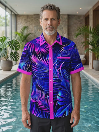 Hawaiian Leaf Men's Pocket Cuban Collar Short Sleeve Shirt