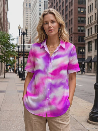 Gradient Print Women's Short Sleeve Shirts