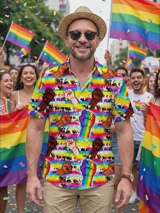 LGBTQ Fist Print Men's Pocket Short Sleeve Shirts