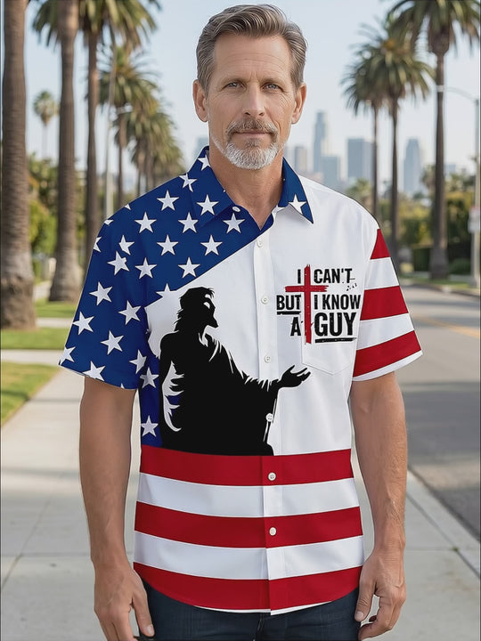 American Flag Jesus Faith Religion Independence Day Men's Pocket Short Sleeve Shirts