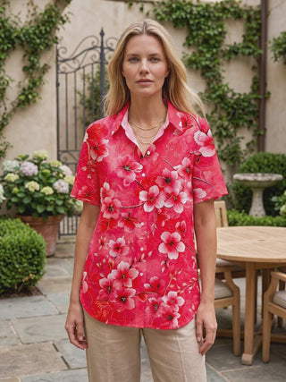 Floral Print Women's Short Sleeve Shirts