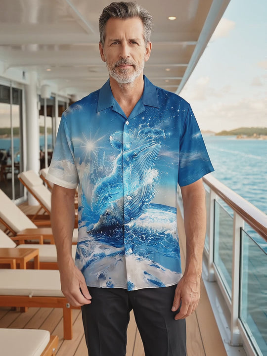 Mermaid Shell Print Men's Pocket Short Sleeve Shirts