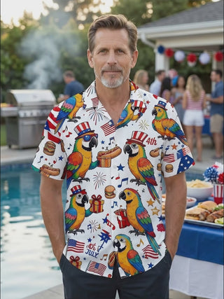 Fun Hawaii Independence Day Parrot Burger Hot Dog Music Note Men's Pocket Short Sleeve Shirts