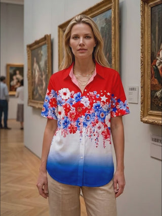 Tie Dye Floral Women's Short Sleeve Shirts