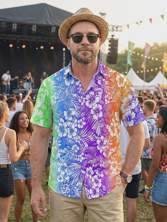 Hawaiian Floral Men's Pocket Short Sleeve Shirts