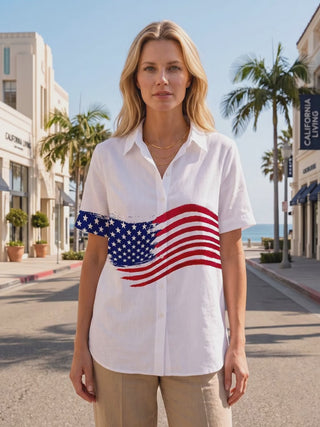 Independence American Flag Women's Short Sleeve Shirts