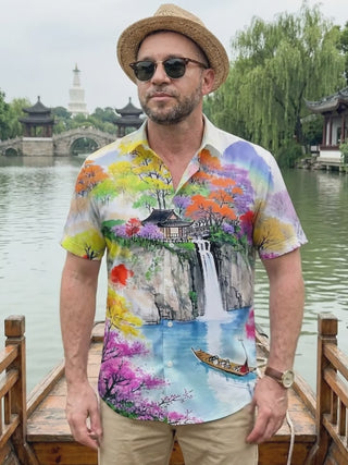 Landscape Art Print Men's Pocket Short Sleeve Shirts
