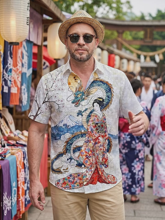Japanese Dragon Men's Pocket Short Sleeve Shirts