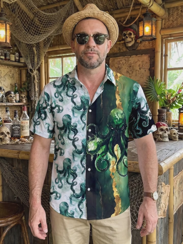 Hawaiian Octopus Men's Pocket Short Sleeve Shirts