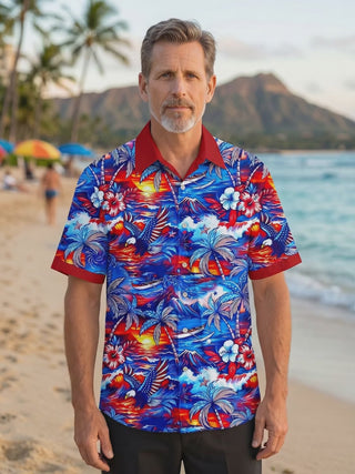 Independence Coconut Tree Eagle Men's Pocket Short Sleeve Shirts