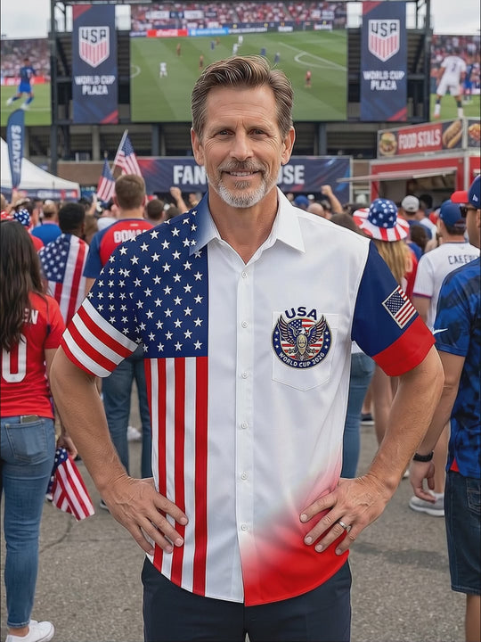 USA World Cup 2026 Independence Day Men's Pocket Short Sleeve Shirts
