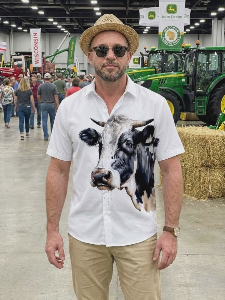 Cow Print Men's Pocket Short Sleeve Shirts