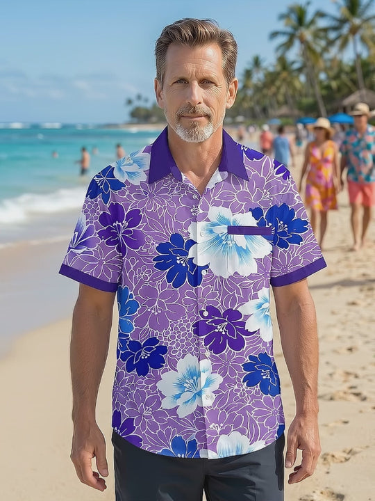 Floral Men's Pocket Short Sleeve Shirts