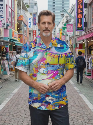 Abstract Eye Print Men's Pocket Short Sleeve Shirts