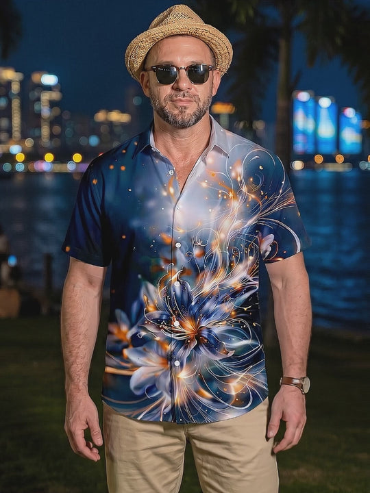Luminous Fantasy Lycoris Flower Men's Pocket Short Sleeve Shirts