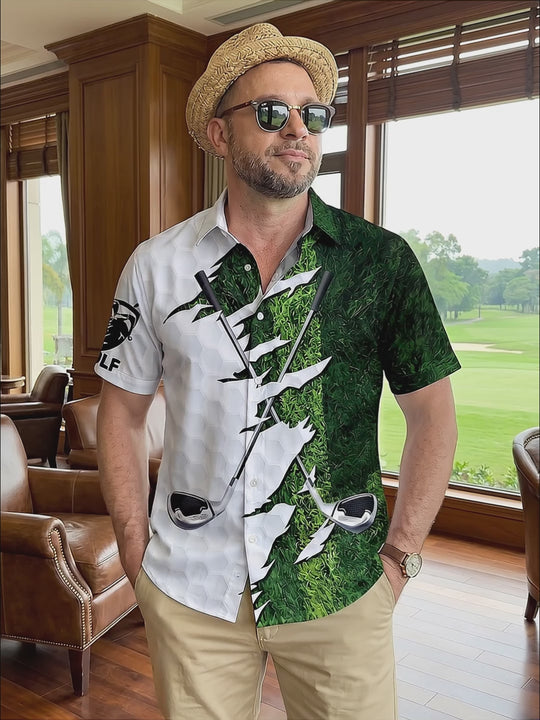 Golf Print Men's Pocket Short Sleeve Shirts