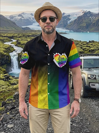 Pride Month Gradient Print Men's Pocket Short Sleeve Shirts