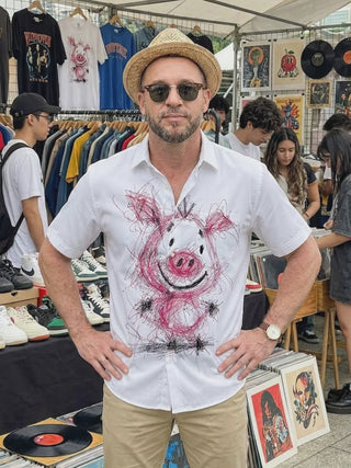 Funny Pig Men's Pocket Short Sleeve Shirts