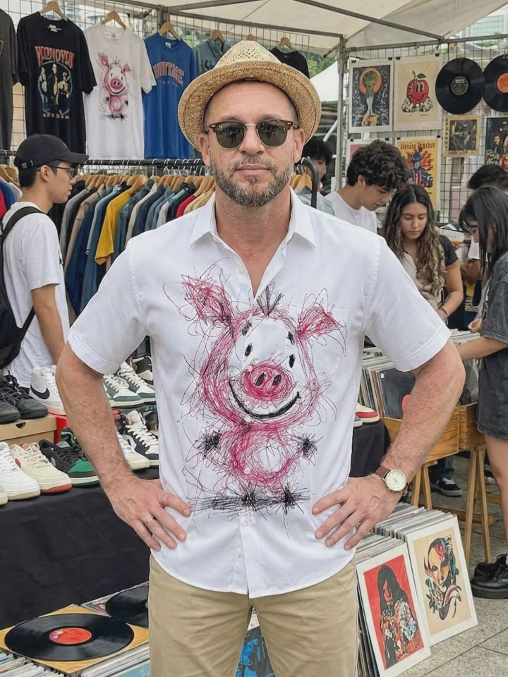 Funny Pig Men's Pocket Short Sleeve Shirts