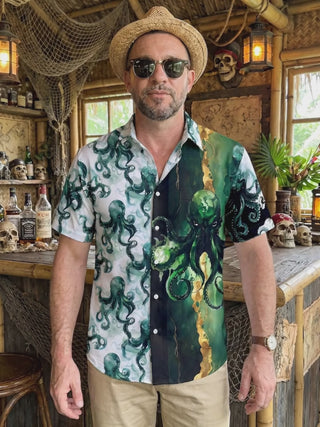 Hawaiian Octopus Men's Pocket Short Sleeve Shirts