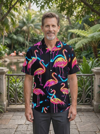 Hawaiian Flamingo Men's Pocket Short Sleeve Shirts