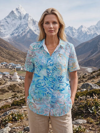 Leaf Print Women's Short Sleeve Shirts