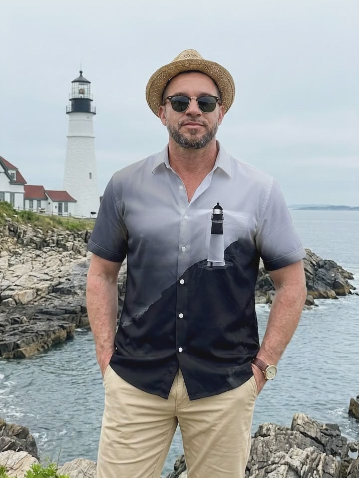 Lighthouse Print Men's Pocket Short Sleeve Shirts