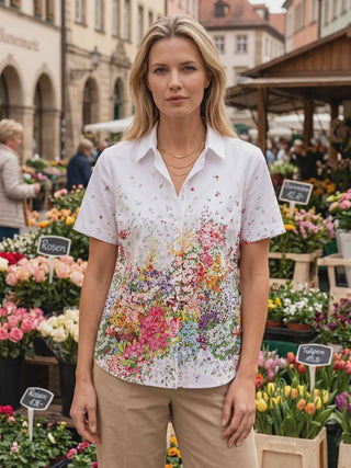 Multicolor Floral Print Women's Short Sleeve Shirts