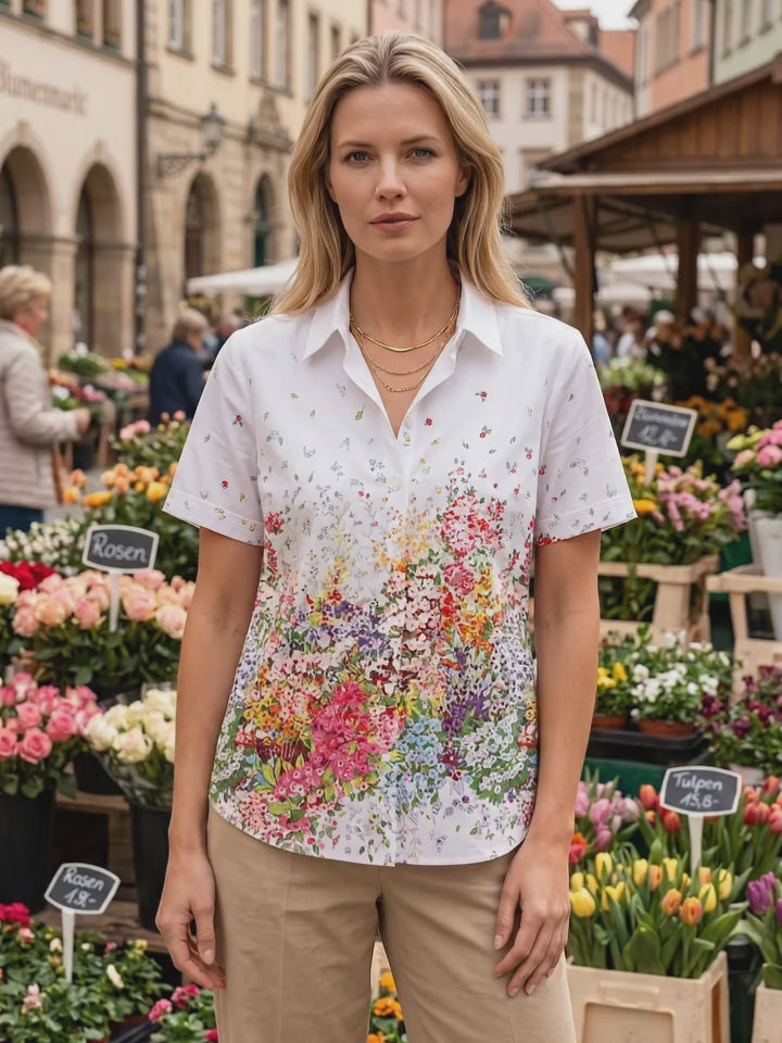 Multicolor Floral Print Women's Short Sleeve Shirts