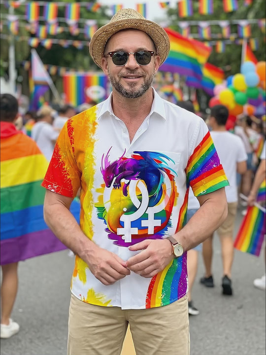 Pride Month Colorful Dragon Men's Pocket Short Sleeve Shirts