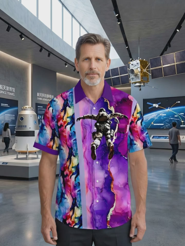 Abstract Astronaut Men's Pocket Short Sleeve Shirts