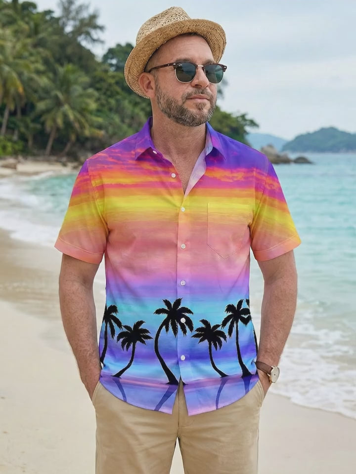 Hawaiian Coconut Tree Men's Pocket Short Sleeve Shirts