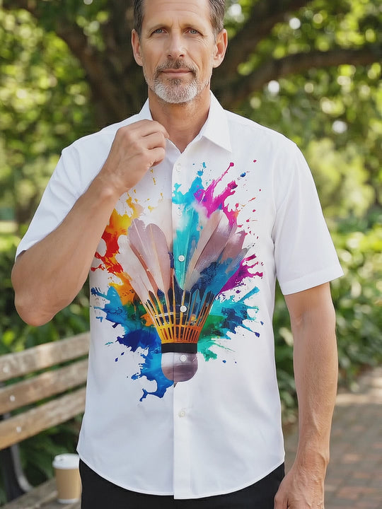 Badminton Print Men's Pocket Short Sleeve Shirts