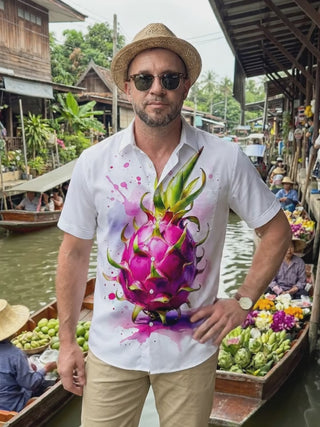 Pitaya Print Men's Pocket Short Sleeve Shirts