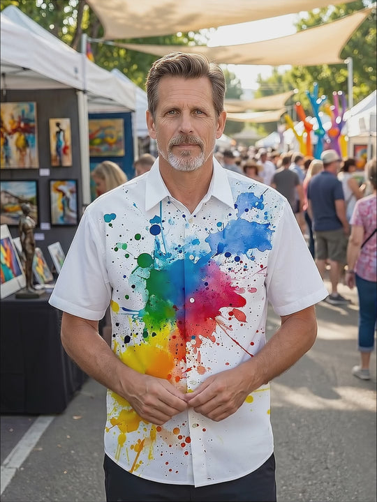 Abstract Splashed Ink Art Print Men's Pocket Short Sleeve Shirts