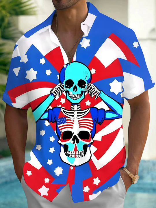 men's skull print shirt front view Independence Day