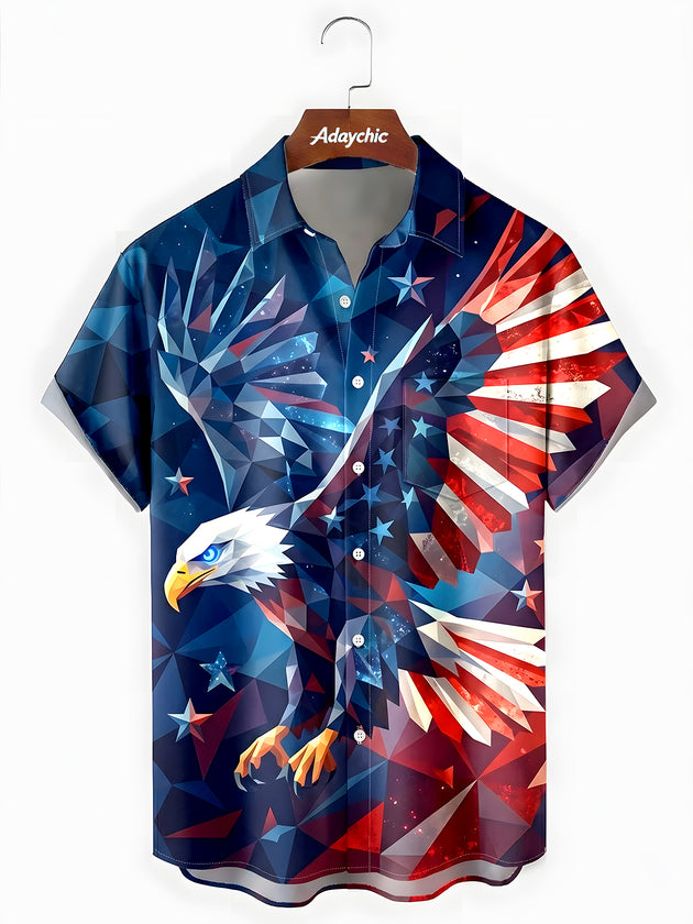 Eagle American Flag Men's Pocket Short Sleeve Shirts