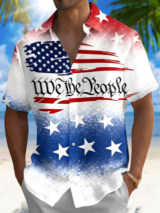 men's American flag print shirt front view Independence Day