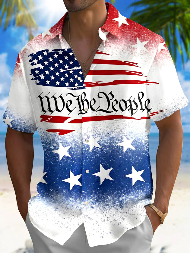 men's American flag print shirt front view Independence Day