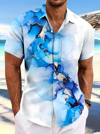 men's abstract print short sleeve shirt front view
