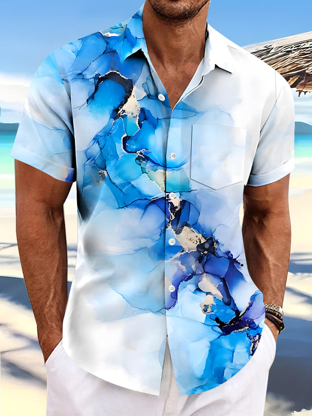 men's abstract print short sleeve shirt front view