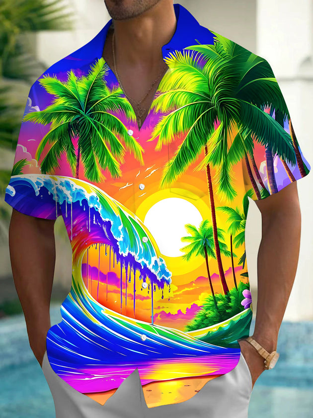 men's Hawaiian shirt front view tropical beach vacation