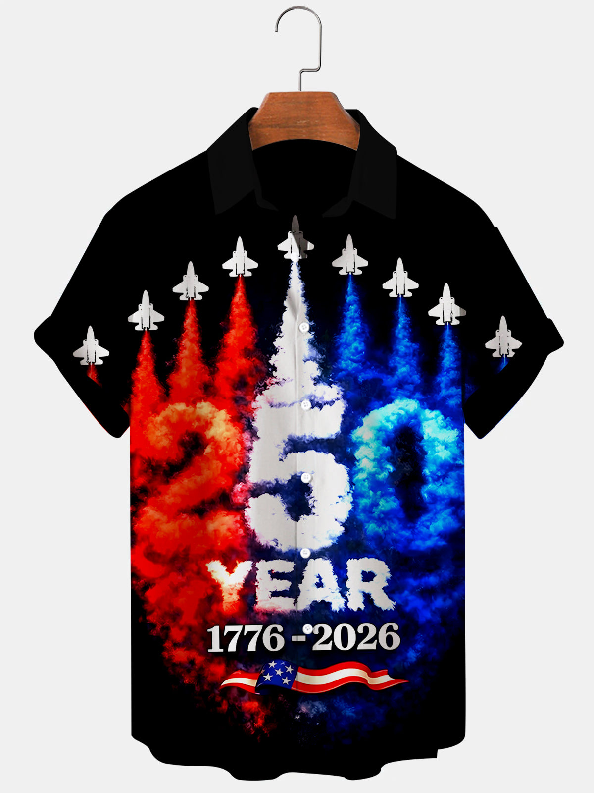 Men's American flag print pocket short sleeve shirt front view Independence Day