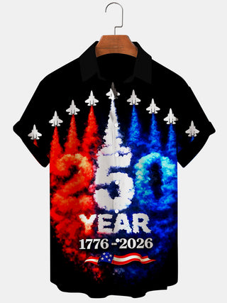 Men's American flag print pocket short sleeve shirt front view Independence Day