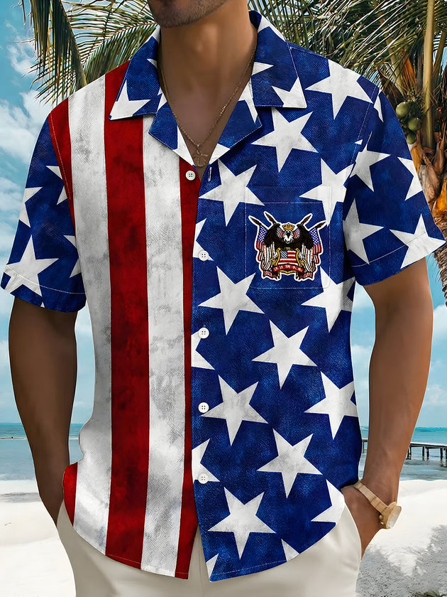 men's Hawaiian shirt front view Independence Day