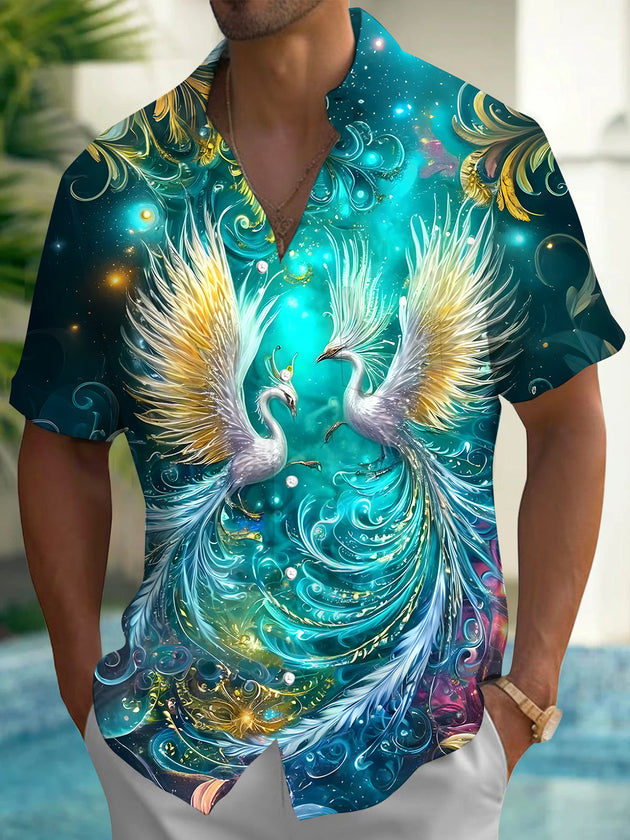 Men's Bird short sleeve Hawaiian shirt front view for tropical beach vacation