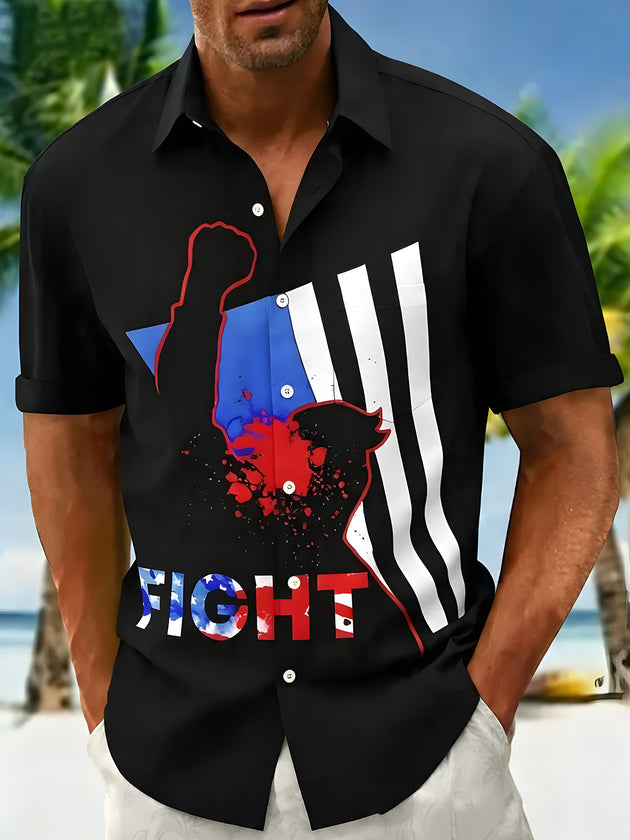 men's American flag print shirt front view Independence Day