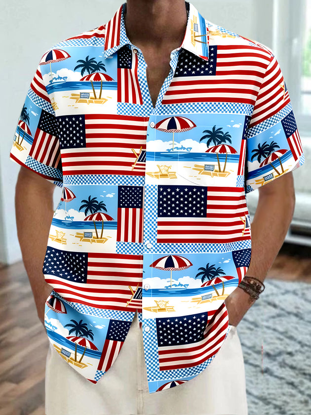 men's Hawaiian shirt front view Independence Day